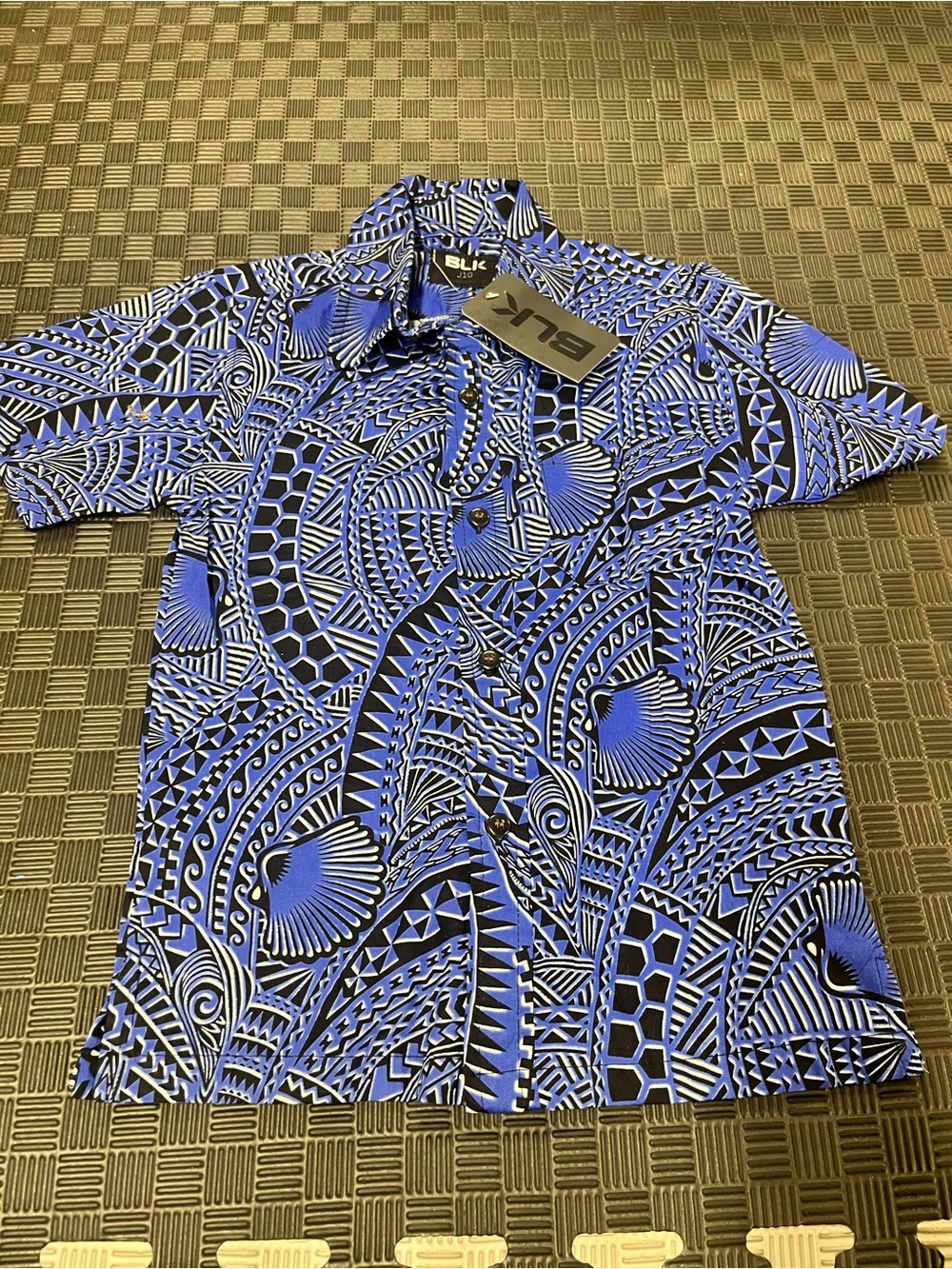 Blue Patterned Boys Short-Sleeve Shirt
